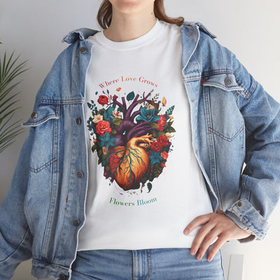 Floral Blooming Heart Shirt, Heart T-shirt, Floral Shirt,