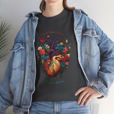 Floral Blooming Heart Shirt, Heart T-shirt, Floral Shirt,