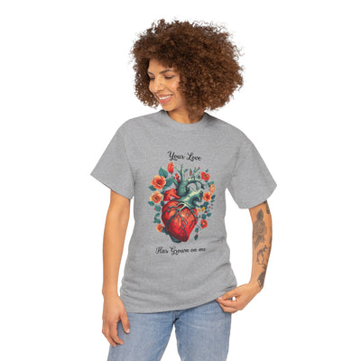 Valentines shirt, Your Love Has Grown on Me, Floral Heart T-Shirt, Romantic Gift for Him or Her, Love T-shirt  (black font)