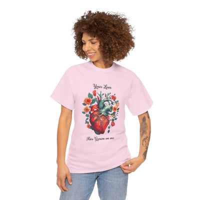 Valentines shirt, Your Love Has Grown on Me, Floral Heart T-Shirt, Romantic Gift for Him or Her, Love T-shirt  (black font)