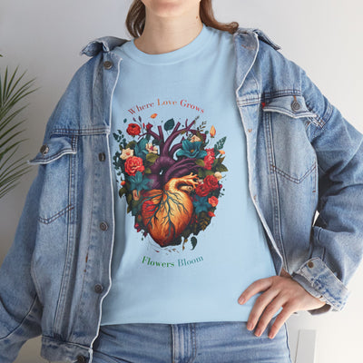 Floral Blooming Heart Shirt, Heart T-shirt, Floral Shirt,