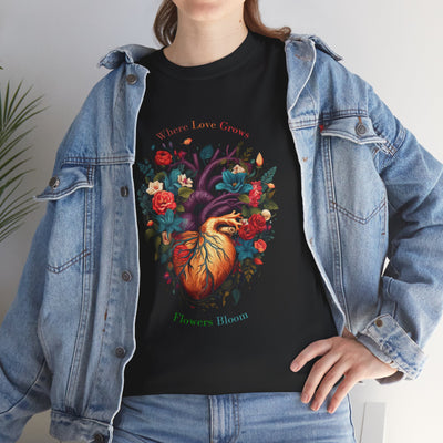 Floral Blooming Heart Shirt, Heart T-shirt, Floral Shirt,