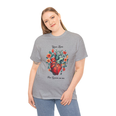Valentines shirt, Your Love Has Grown on Me, Floral Heart T-Shirt, Romantic Gift for Him or Her, Love T-shirt  (black font)