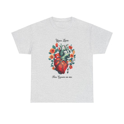 Valentines shirt, Your Love Has Grown on Me, Floral Heart T-Shirt, Romantic Gift for Him or Her, Love T-shirt  (black font)