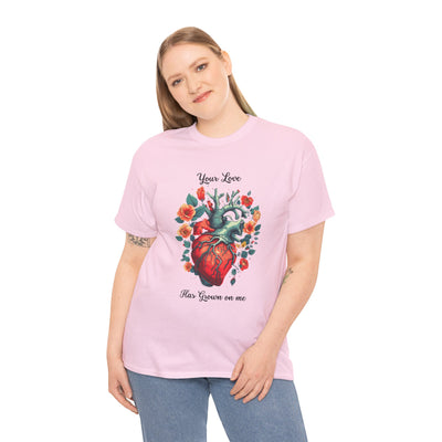 Valentines shirt, Your Love Has Grown on Me, Floral Heart T-Shirt, Romantic Gift for Him or Her, Love T-shirt  (black font)