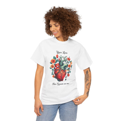 Valentines shirt, Your Love Has Grown on Me, Floral Heart T-Shirt, Romantic Gift for Him or Her, Love T-shirt  (black font)