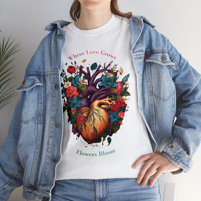 Floral Blooming Heart Shirt, Heart T-shirt, Floral Shirt,