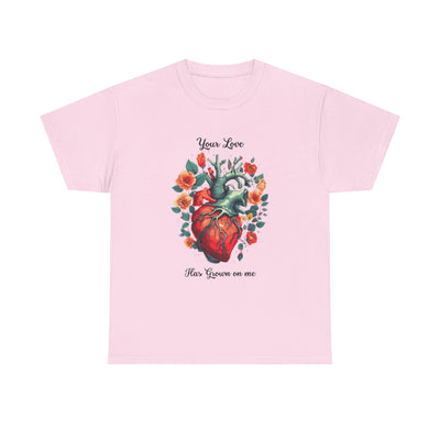 Valentines shirt, Your Love Has Grown on Me, Floral Heart T-Shirt, Romantic Gift for Him or Her, Love T-shirt  (black font)
