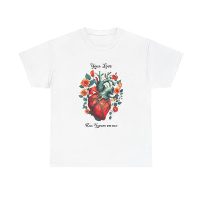 Valentines shirt, Your Love Has Grown on Me, Floral Heart T-Shirt, Romantic Gift for Him or Her, Love T-shirt  (black font)