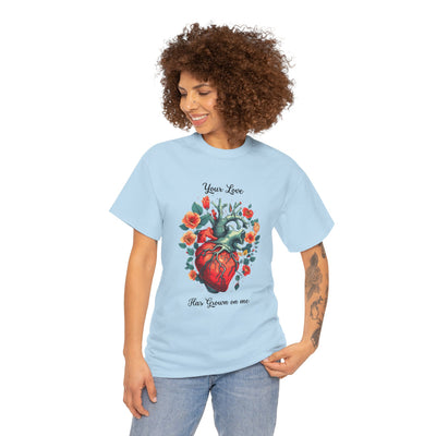 Valentines shirt, Your Love Has Grown on Me, Floral Heart T-Shirt, Romantic Gift for Him or Her, Love T-shirt  (black font)