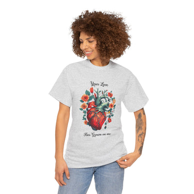 Valentines shirt, Your Love Has Grown on Me, Floral Heart T-Shirt, Romantic Gift for Him or Her, Love T-shirt  (black font)