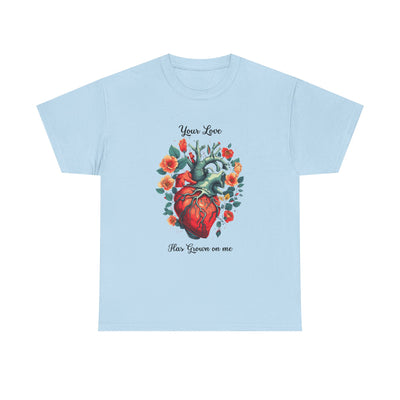 Valentines shirt, Your Love Has Grown on Me, Floral Heart T-Shirt, Romantic Gift for Him or Her, Love T-shirt  (black font)