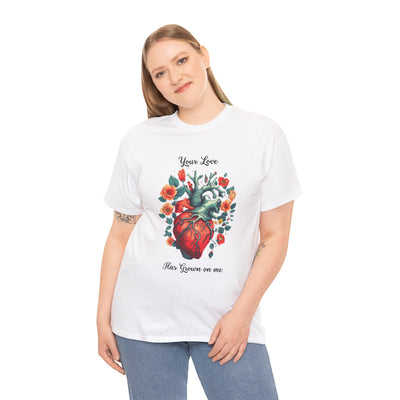 Valentines shirt, Your Love Has Grown on Me, Floral Heart T-Shirt, Romantic Gift for Him or Her, Love T-shirt  (black font)