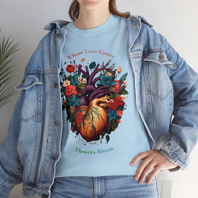 Floral Blooming Heart Shirt, Heart T-shirt, Floral Shirt,