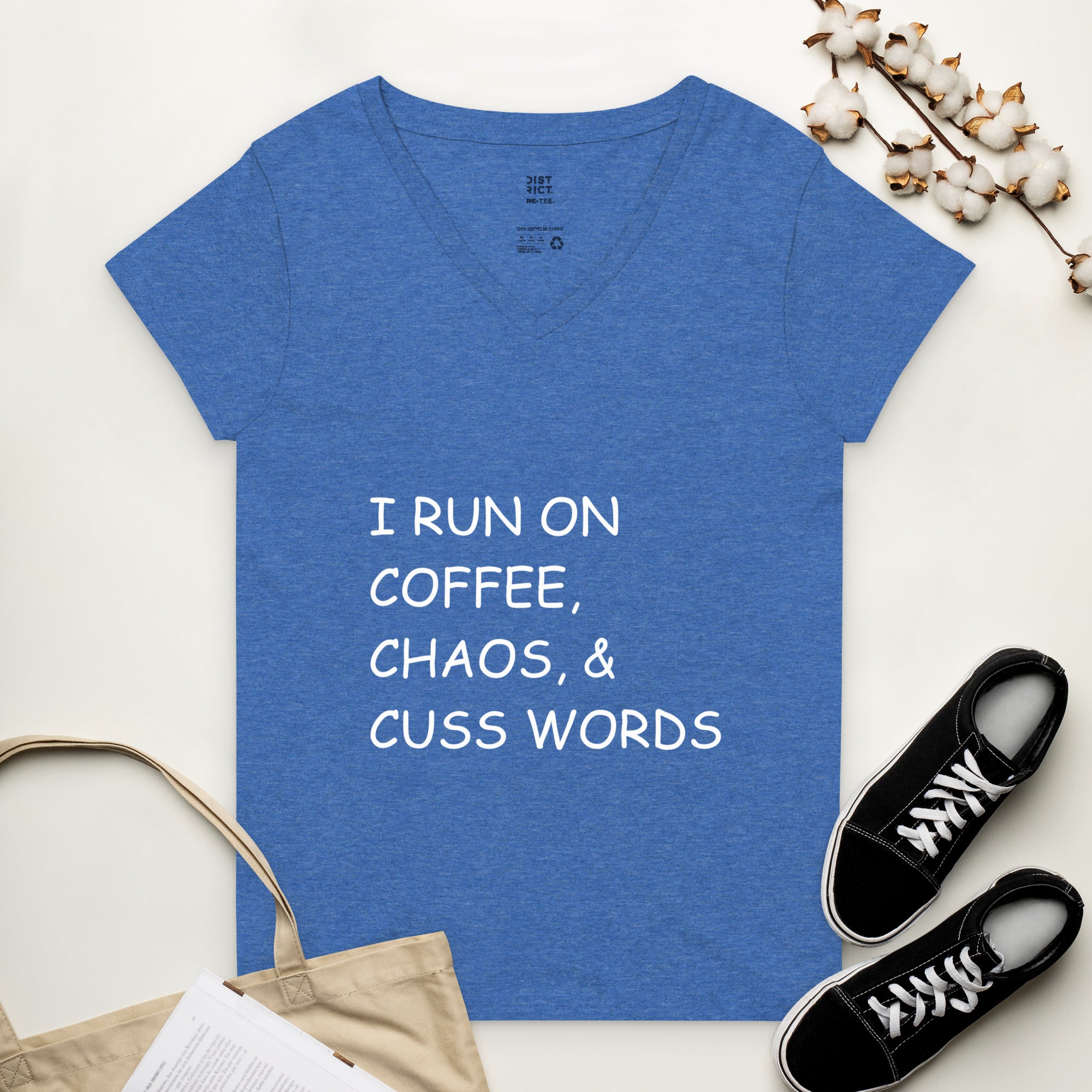 Women’s I run on Coffee v-neck t-shirt